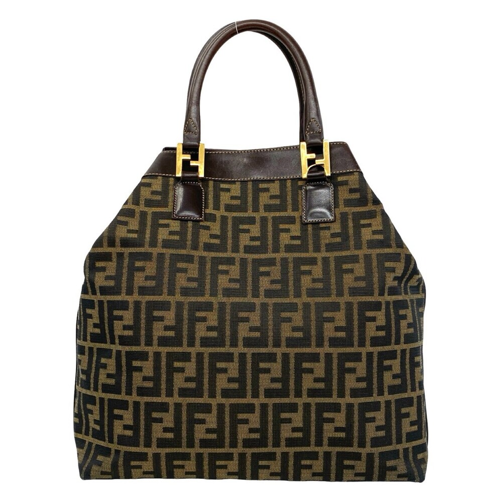 FENDI Vintage Zucca FF Pattern Canvas Leather Handbag Tote Bag Brown 97359